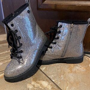 Sugar Silver Glitter Lace-Up Kids Ankle Boots